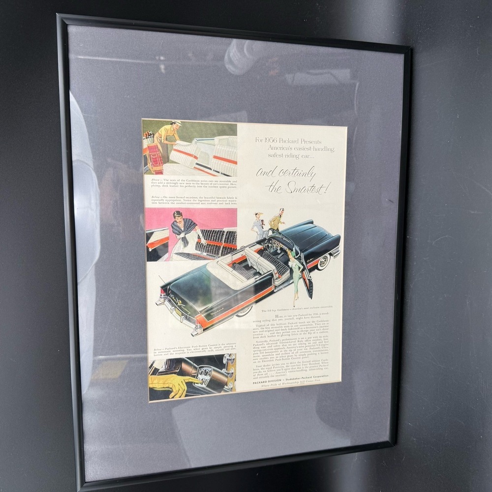 Framed 1956 Packard Studebaker Carribean Black Yellow Convertible Ad 14' x 18"